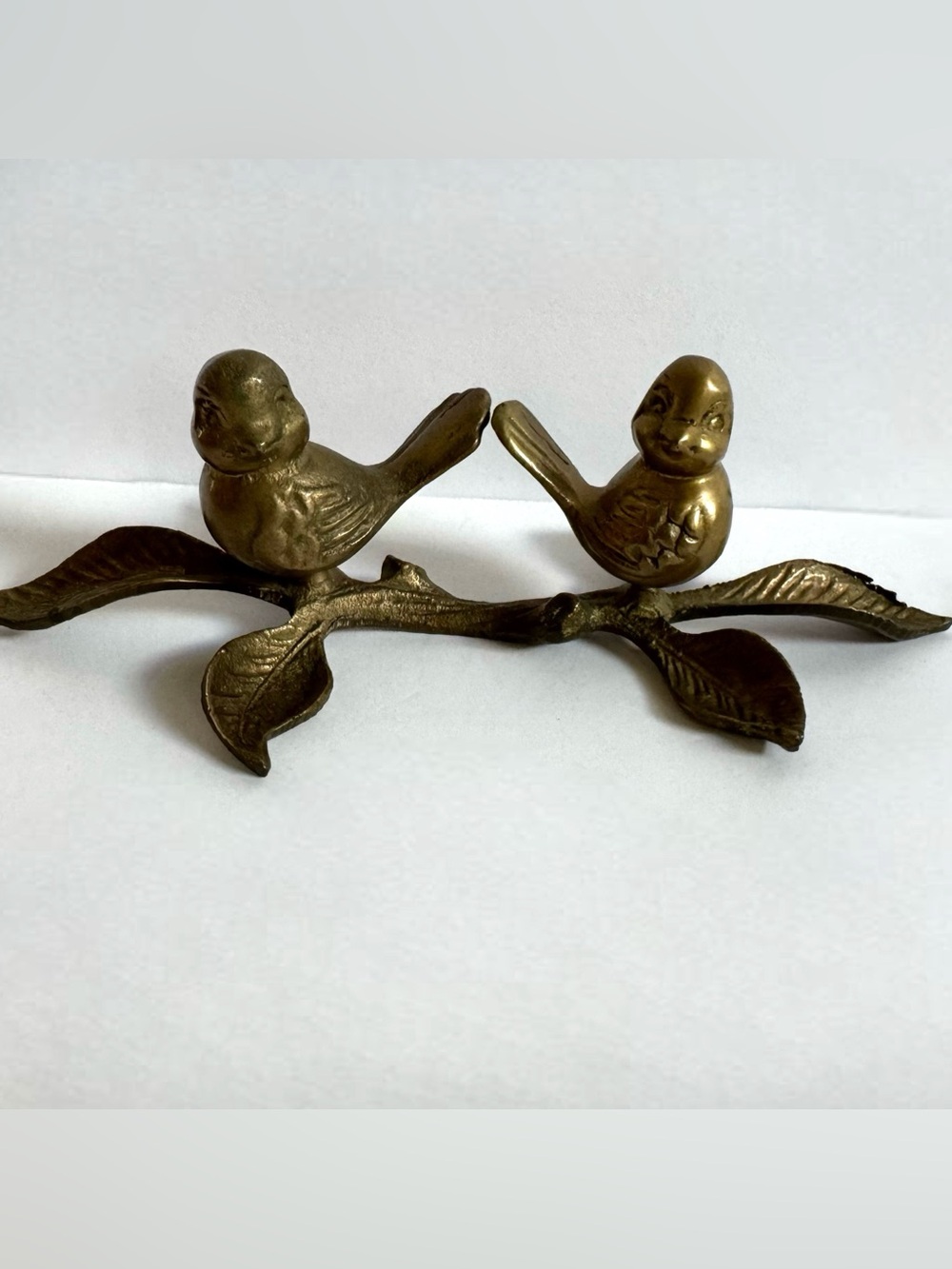 Vtg Brass Love Birds On Tree Branch Figurine Cottagecore Mantel Decor Whimsical